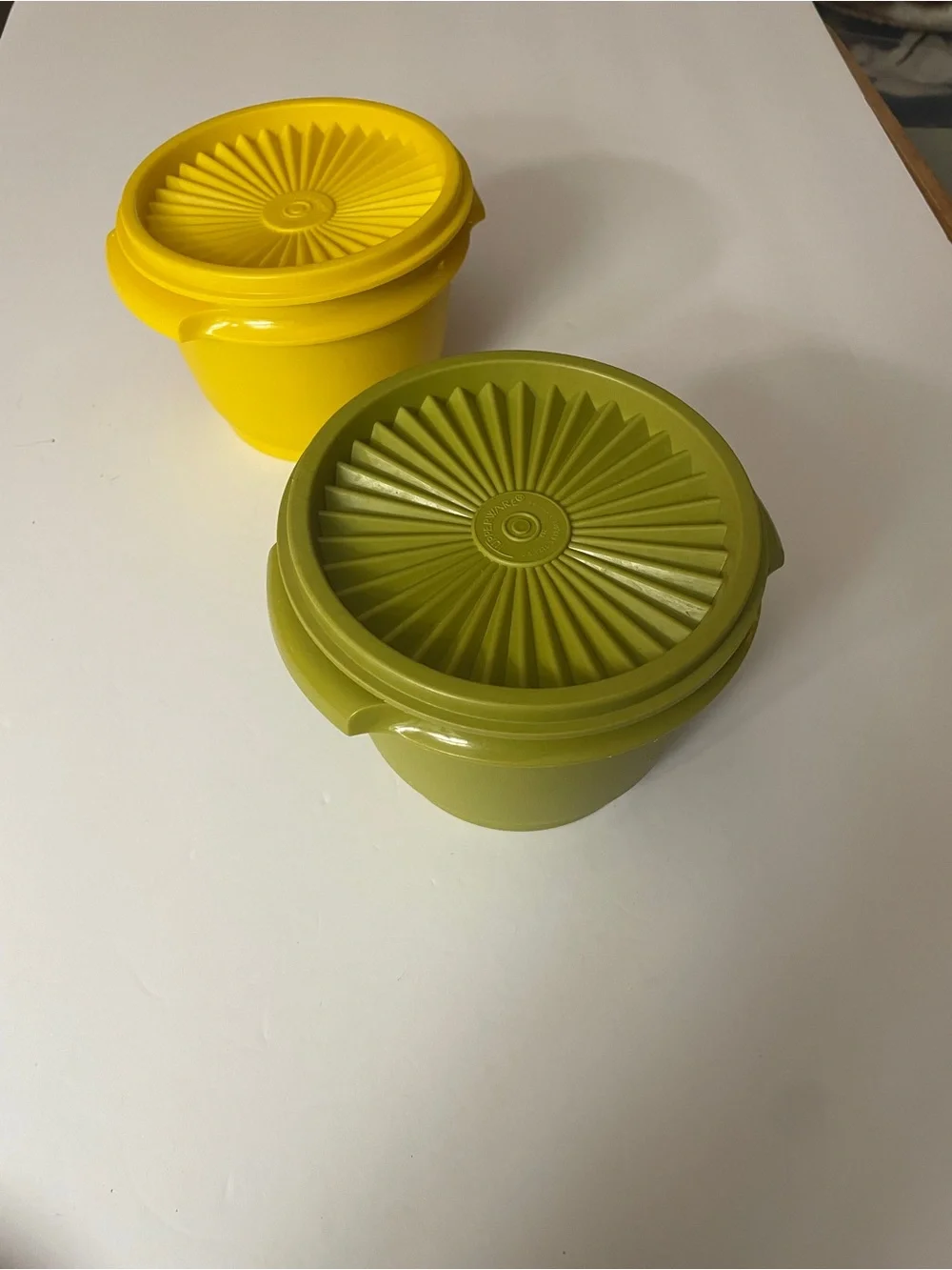 Tupperware Vintage Yellow and Avocado Plastic Food Storage Bowls with Lids
